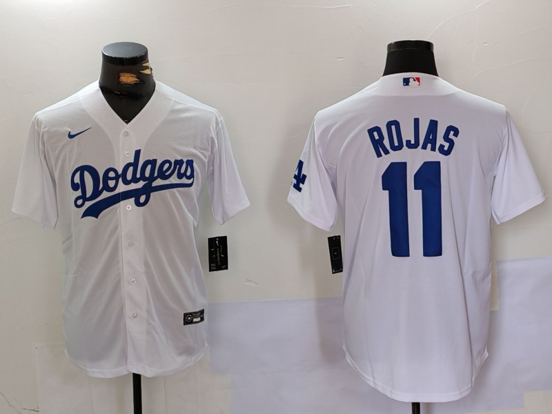 Los Angeles Dodgers #11 Miguel Rojas White Cool Base Stitched Jersey - Click Image to Close